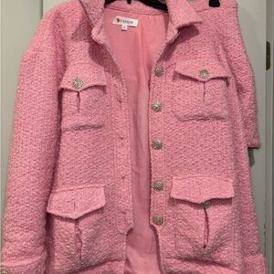 L'ATISTE Pink Jacket and Skirt Set with Textured Finish